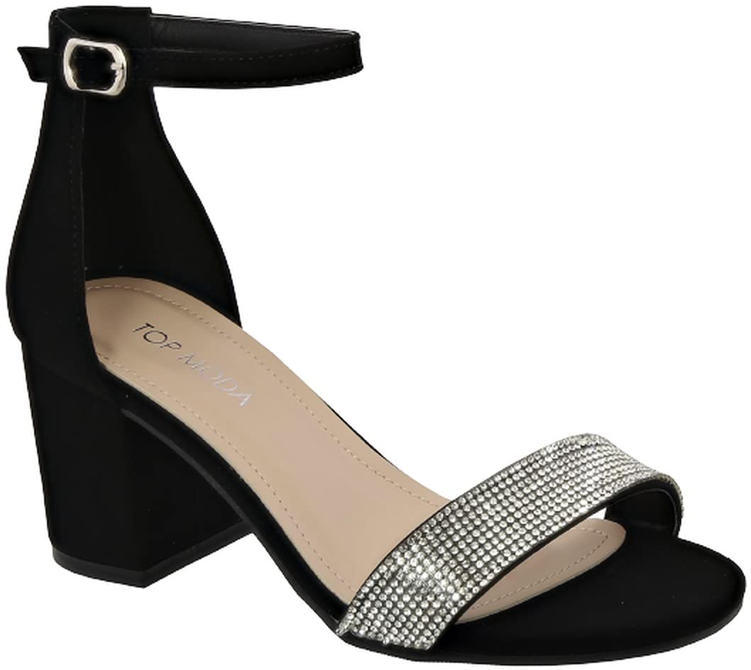 TOP Moda Diamond-1 Ankle Strap Dressy High Heel Sandal Non-slip Sole For Wedding Party Prom Evening Wear or Any Occasion Sleek Style Block Heel Sandals Black Nubuck 11